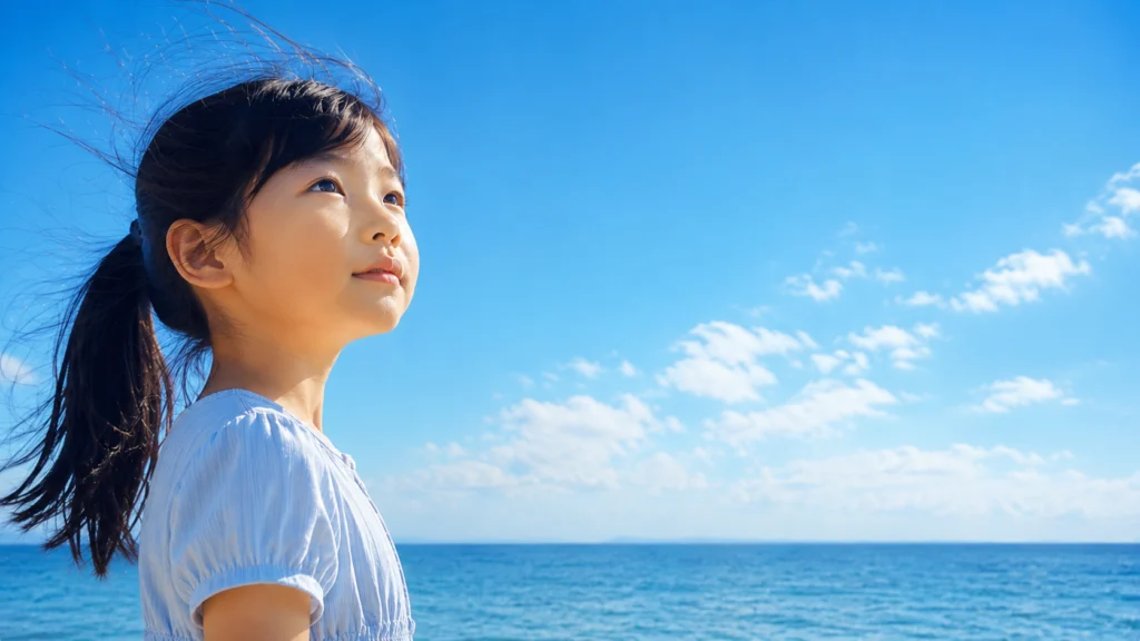 福津の海を背景に未来を見つめる少女